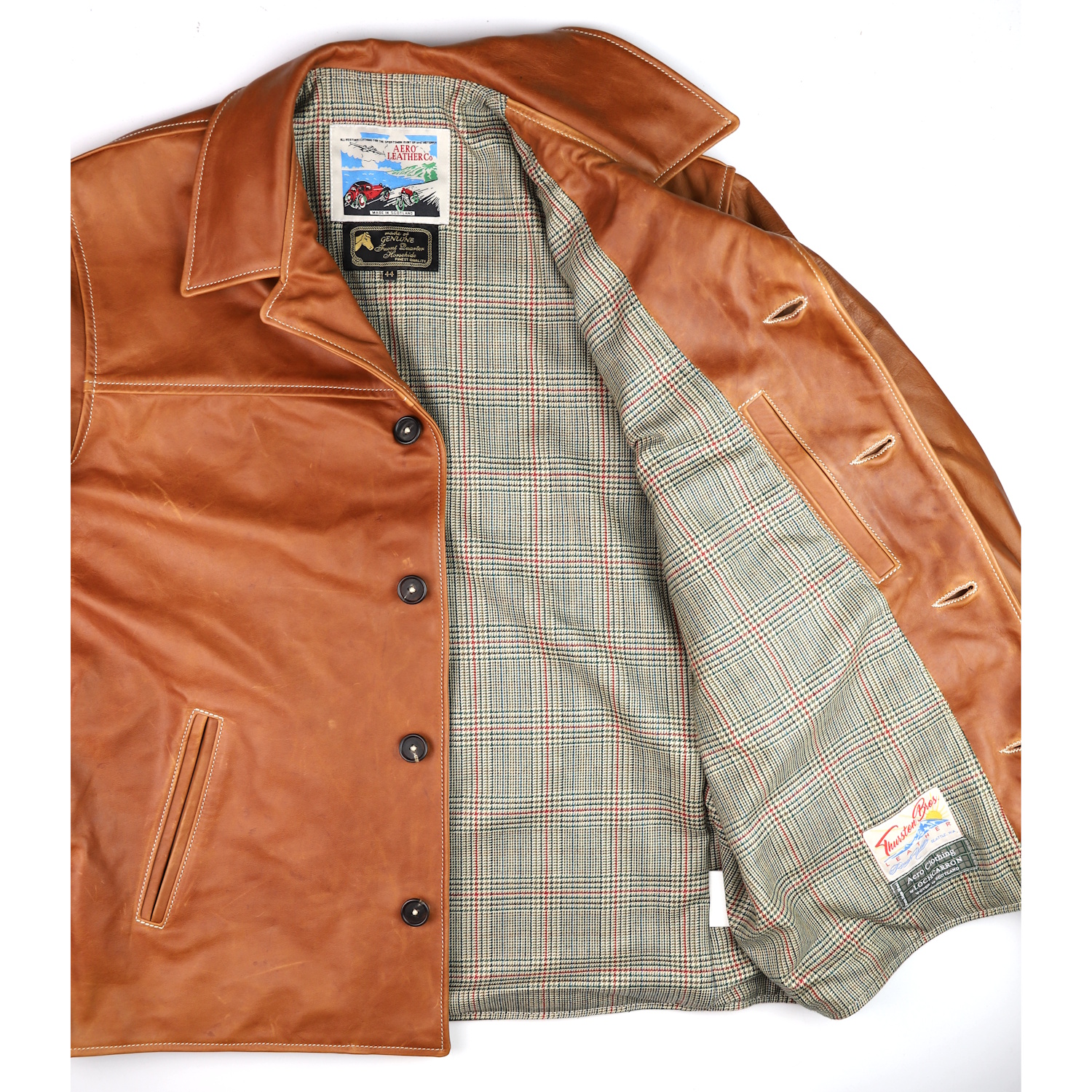 Aero Teamster Cognac Pinnacle Horsehide Minto Check Tweed wool lining.jpg