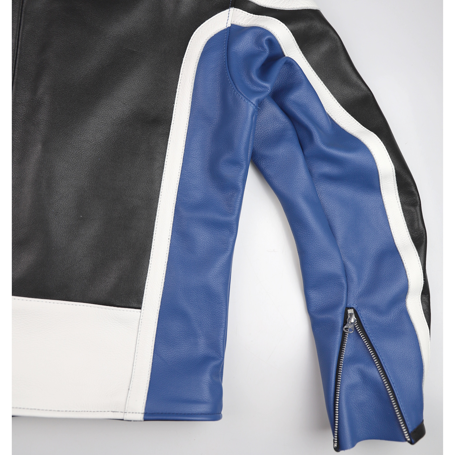 Vanson custom Race Jacket Blue White stripes sleeve.jpg