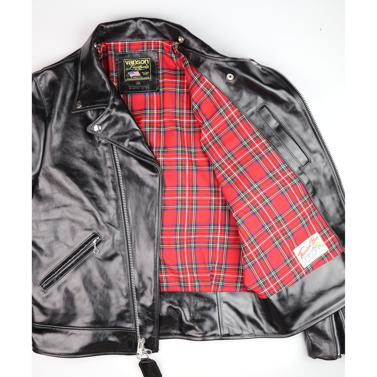 Vanson Daredevil Black Bainbridge 2XLF red plaid rayon lining IG square.jpg