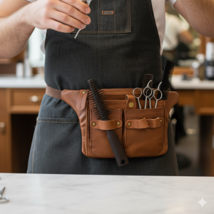 Leather Barber Tool Belt with Scissors and Brushes